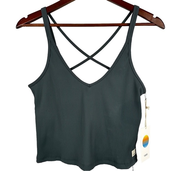 VUORI Strappy Rib Crop Tank in Stone - Picture 10 of 11